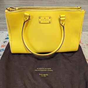 Yellow Kate Spade Leather Satchel Handbag Wellesley Martine